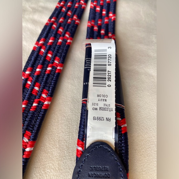NWT Tommy Hilfiger The Flex Navy and Red Fabric Belt with Silver Hardware - Picture 2 of 5